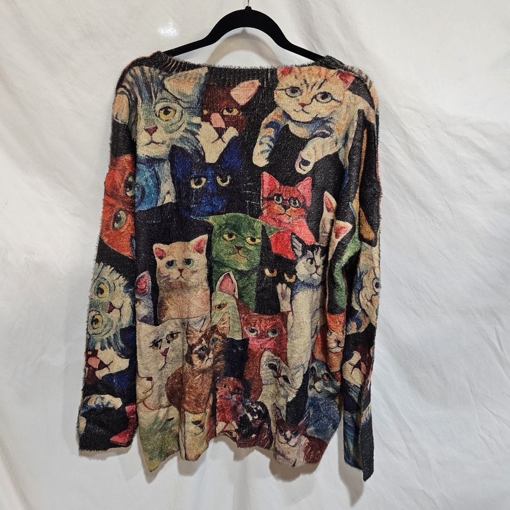 Colorful Cat Pattern Sweater - Picture 2 of 7